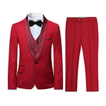 Garçon Costume 3 Pièces Classique Slim Fit Mariage Bal Tuxedo Veste Pantalon Et Gilet,Rouge,10 Ans