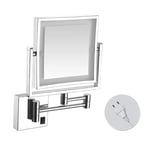 HGXC 8 Inch Double Sided Wall Magnifying Shaving Mirror, LED Wall Mount Makeup Mirror, for Vanity Bathroom, 360 Degree Swivel