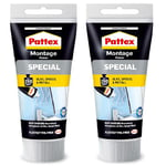 Henkel- Pattex Montage spéciale 2 Tubes de 80 g, Colle pour Verre, Miroir et métal, pour l'intérieur et l'extérieur, pour matériaux Non absorbants, Transparent, 9H PXK08X, Multicolor, Taille Unique