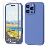 GOODVISH 3 IN 1 for iPhone 16 Pro Max Case 6.9 inch, Upgraded Camera Protection, 2 Pack HD Screen Protector, Liquid Silicone Anti-Scratch Shockproof Gel Rubber Non-Fingerprint Phone Case, Ultramarine