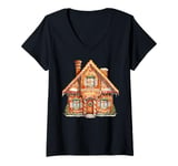 Womens Christmas Gingerbread House Baking Cookie Xmas Tree Holiday V-Neck T-Shirt