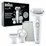 Braun Silk-épil 9 Épilateur Femme, Épilateur Électrique Femme Avec Tête Flexible Pour Une Épilation Simple, Wet & Dry, Peau Lisse Longue 9-061, Blanc/Argent