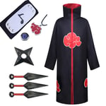 GUOHANG Costume Naruto Halloween pour Hommes Anime Naruto Akatsuki Uchiha Itachi Cosplay Costumes Costumes Anime Costume Plein Accessoires Costume De Fête De Noël pour Hommes Enfants,A15,145CM~155CM