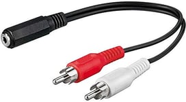 PremiumCord Câble StereoJack pour Cinch, StereoJack 3,5 mm Socket pour 2X Cinch Plug, RCA Jack, Stéréo Audio, Caméras Numériques, TV, Téléphones Mobiles, AUX, MP3, HiFi, Black, Longueur Noire, 20 cm