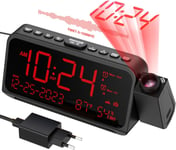 Horloge Projection Plafond,Reveil Numerique Projecteur Au Plafond Avec Temperature & Humidite,Double Alarme Avec Jour De Semaine/Week-End,Sleep Timer,Radio Reveil Enfant Avec Type C & Usb Charge