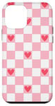 Coque pour iPhone 12 mini Pink and Red Heart Checkered Checkerboard Valentines Day