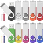 256MB Cle USB Lot de 10 Disque Flash USB - Clef USB 256 Mo Petite Capacité 10 Pièce Rotatif Disque Flash USB Pendrives - Multicolore Clé USB 2.0 Mémoire Stick avec Cordes by