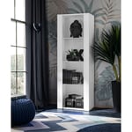 Vitrine Armoire Tivoli, Blanc/Blanc, Largeur 55cm x Hauteur 159cm x Profondeur 35cm, sans led, 3 étagères, pour Salon, Chambre, Entrée - Komodee