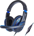 Gx-H5 Casque Gaming Avec Microphone Rotatif Pour Ps5, Ps4, Xbox, Pc, Switch - Bandeau Souple Réglable, Contrôleur De Volume Avec Câble Tressé, Câble Répartiteur Inclus (Bleu)[VID063378]