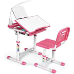 Ensemble Table et Chaise pour Enfant avec Lampe Ajustable, Support de Lecture et Tiroir, Bureau Multifonctionnel Réglable en Hauteur avec Plateau