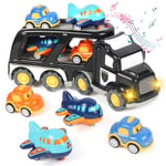 Weinsamkeit Jouet Camion avec Sons et Lumières, Jouet Garage Voiture pour Enfants, 5 en 1 Transporter Truck Cars Voiture Jouet Portable Bus Jouet Éducatifs Cadeau pour Enfants 3 4 5 Ans Garçons Filles