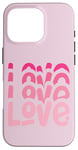 Coque pour iPhone 16 Pro Pink Love Pull décontracté à col rond pour femme Motif amour rétro