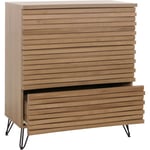 Commode HHG 449, Buffet armoire Highboard, design 3D 3 tiroirs bois massif mangue métal 94x80x45cm, naturel