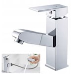 Auralum Mitigeur lavabo chromé douchette acier inoxidable levier unique eau chaude et froide avec tuyaux inclus robinet chromé salle de bain robinet