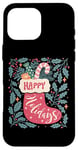 Coque pour iPhone 16 Pro Max Chaussette bohème Happy Holidays rétro en forme de canne à sucre d'orge de Noël