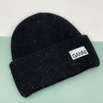 Stickad Herr Dam Ganni Vinter Varm Cap Manschettstickad Stretch Beanie Hatt f black