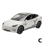 Leksaksbil i legering för Tesla Model Y, modell Y med ljud och ljus, vit