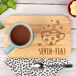 eBuyGB Engraved Tea & Biscuit Board -Seven-Tea Design - Wood Coffee Treat Board, 70th Birthday Gifts for Women, Her - Seventieth Birthday Gift for Mum, Grandma, Brown