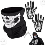 Halloween Gants Squelette Blanc et Masque Squelette, Masque Crane Halloween, Masque Tete de Mort Adulte Enfant, Masque Squelette pour Soirée Costumée Halloween d’Adulte, Halloween Carnaval