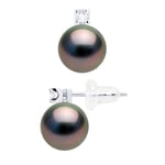 Ateliers Saint Germain Womens Earrings Prestige - Diamonds 0,04 Cts - in White Gold 750 and Real Cultured Tahiti Pearls Round 8-9 mm - Silver - One Size