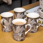 Set of 4 Acanthus Coffee Mugs 260ml William Morris Dark Grey Floral Leaf Cups