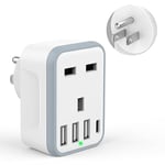 UK to US Plug Adaptor, USA Travel Adapter with 3 USB &1 USB C Ports (17W Fast Charger), 5 in 1 US Plug Adapter from UK to USA, Canada, Thailand, Mexico, Colombia (Type B)