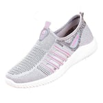 Women Casual Sneakers Fashion Solid Color Breathable Weaving Mesh Slip On Low Top Spring Summer Soft Bottom Light Ladies Flat Running Shoes Grey