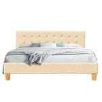 King of Dreams Lit Complet - Ensemble Lit Frederic Beige 140x200 + Matelas Doux Reve - Lit + Sommier + Matelas