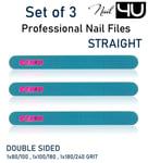 Set of 3 Nail Files Straight Blue Double sided Professional Emery Board Files UK