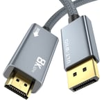 8K@60Hz Displayport Vers Câble Hdmi, 2M, Dp 1.4A Vers Câble Vidéo Hdmi 2.1, Prise En Charge 8K, 4K@120Hz/144Hz, 2K@240Hz, Hdr, Dolby Vision, Hdcp 2.3, Dsc 1.2A Pour Pc, Hp, Asus, D[VID063610]