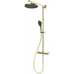 Colonne de douche dorée avec thermostat intégré, 42 x 92 cm Schulte douchette à main ronde, pommeau rond orientable, or mat