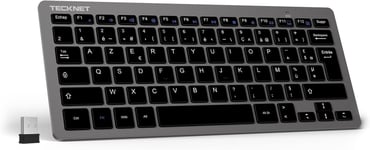 Clavier Sans Fil 2.4G,Mini Clavier Azerty Ultra-Mince Avec 12 Raccourcis Multimédias,Compact Clavier Ordinateur Pour Windows 11 10,8,Pc,Bureau,Portable,Économie D'Énergie -Gris