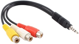 P13S Câble adaptateur jack 3,5 mm vers 3 RCA RCA 30 cm,fiche jack 3,5 mm vers 3 prises RCA femelles pour TV,DVD,MP3,PC,caméscope