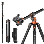 K&F Concept 90"/230cm Horizontal Tripod for Camera, 360° Rotatable and 120° Tilt Horizontal Arm Overhead Camera Tripod with Ball Head, Detachable Monopod, Arca Type QR Plate, 10KG Load Capacity