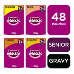 48 X 100g Whiskas 7+ Senior Wet Cat Food Pouches Mixed Poultry In Gravy