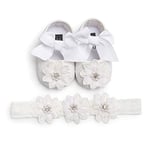 EDOTON Bébé Fille Chaussures avec Bandeau Cadeau Ensemble Bambin Fille Belle Printemps Fleur Semelle Souple Anti-dérapant Baskets Princesse Chaussures (B Blanc Fleurs, 12-18 Mois)