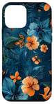 Coque pour iPhone 12 mini Motif floral abstrait bleu avec abeilles tropicales vintage