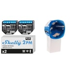 Shelly Plus 2PM | Interrupteur de relais connecté - 16A | 2 Canaux | Wi-Fi & Bluetooth & Boîte d'encastrement pour micro-modules - multicloison 1 poste