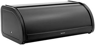 Brabantia Roll Top Bread Bin (Matt Black) Large Front Opening Flat Top Bread Box, Fits 2 Loaves