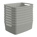 Curver Set of 8 Jute Small Decorative Plastic Organization and Storage Basket Perfect Bins for Home Office, Closet Shelves, Kitchen Pantry and All Bedroom Essentials, Grey, 8