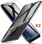 Coque Silicone Transparente pour Samsung S9 + 2 Verres Trempe Protection Ecran