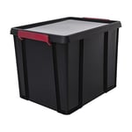 Iris Ohyama, Plastic tool Storage Boxes with Lid and Clip closing, 38L, Set of 1, Stackable, BPA Free, Attic, Shed, Garage, MBX-38, Black