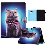 For Amazon Kindle Paperwhite 4 / 3 / 2 / 1 Sewing Pen Slot Leather Tablet Case(Bow Tie Cat)