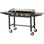 Brasero - Plancha Carmen sur chariot pliable 4 feux à gaz - Jusqu'à 14 convives - Surface de cuisson Inox 90 x 45,5 cm - 16 kw - Récupérateur de