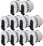 10 Rolls DK-22205 Continuous Paper Address Label Sticker, 62mm(W) x 30.48m(L), for Brother QL Label Printer QL-800 810W 820NWB 500 550 570 650TD 700 710W 720NW 1050 1060N 1100 1110NWB, With 10 Holders