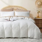 Sedefen Housse de Couette 220x240 cm Blanc Tuftée Bohème Parure de Lit 2 Personnes Adulte Ado Shabby Chic Broderie Boho Linge de lit Avez Fermeture Éclair et 2 Taies d'oreiller 65x65cm