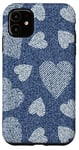 iPhone 11 Cute Big & Small Hearts Blue Denim-Like Pattern Case