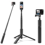 Wiseten Selfie Stick Tripod Monopod for GoPro Insta360, 120CM Extendable Selfie Vlog Handle Portable Tripod Stand Accessories for GoPro Hero 13 12 11 10 9 8 Black insta360 X3 X4 DJI Osmo Action 5 Pro