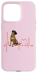 Coque pour iPhone 15 Pro Max Black Mouth Cur Dog Heartbeat ECG Mes chiens sont mon cardio