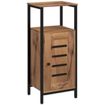 kleankin Meuble Bas de Rangement de Salle de Bain avec Porte à lamelles, Armoire de Toilette avec Structure en Acier, avec Niche Ouverte et étagère réglable, 37 x 30 x 85 cm, Brun Rustique